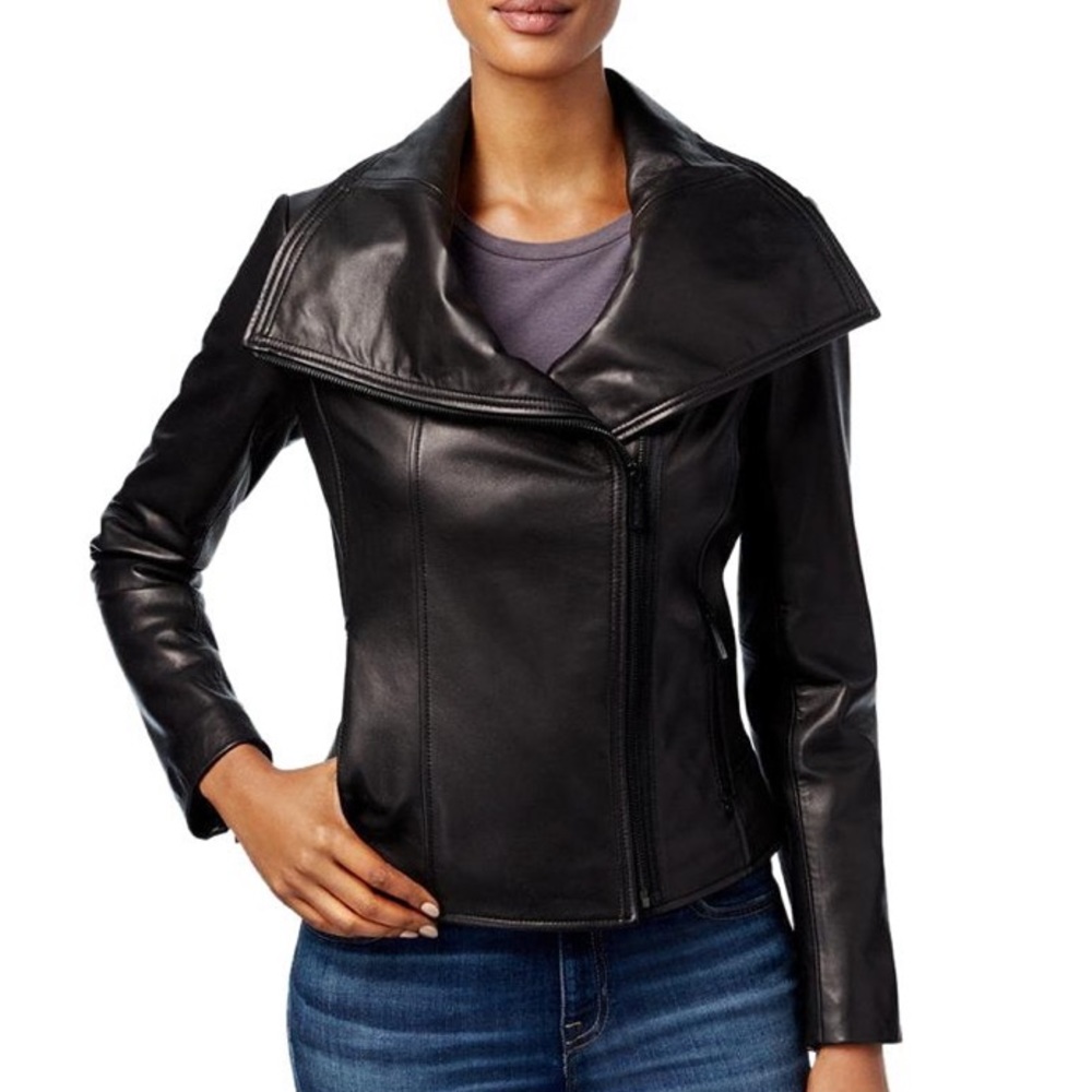 MICHAEL KORS Black Leather Moto Jacket